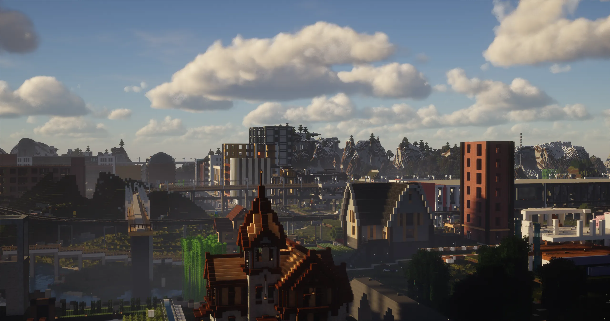 A sunlit panorama of Fueya's old town as its districts continue to change